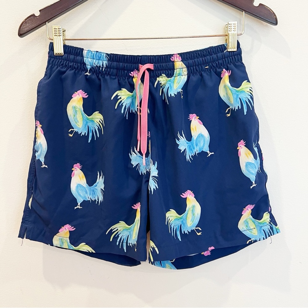 Chubbies Swim Trunks Mens Small Blue Rooster Chicken Print Mesh Liner 5.5 Inseam